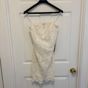Adelyn Rae Strapless Cream Lace Dress